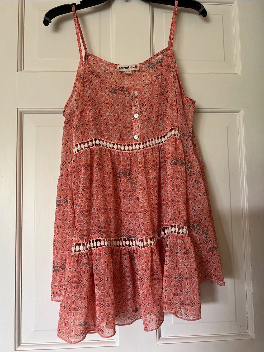 Coral Printed Spaghetti Strap and long sleeves with Crochet Trim